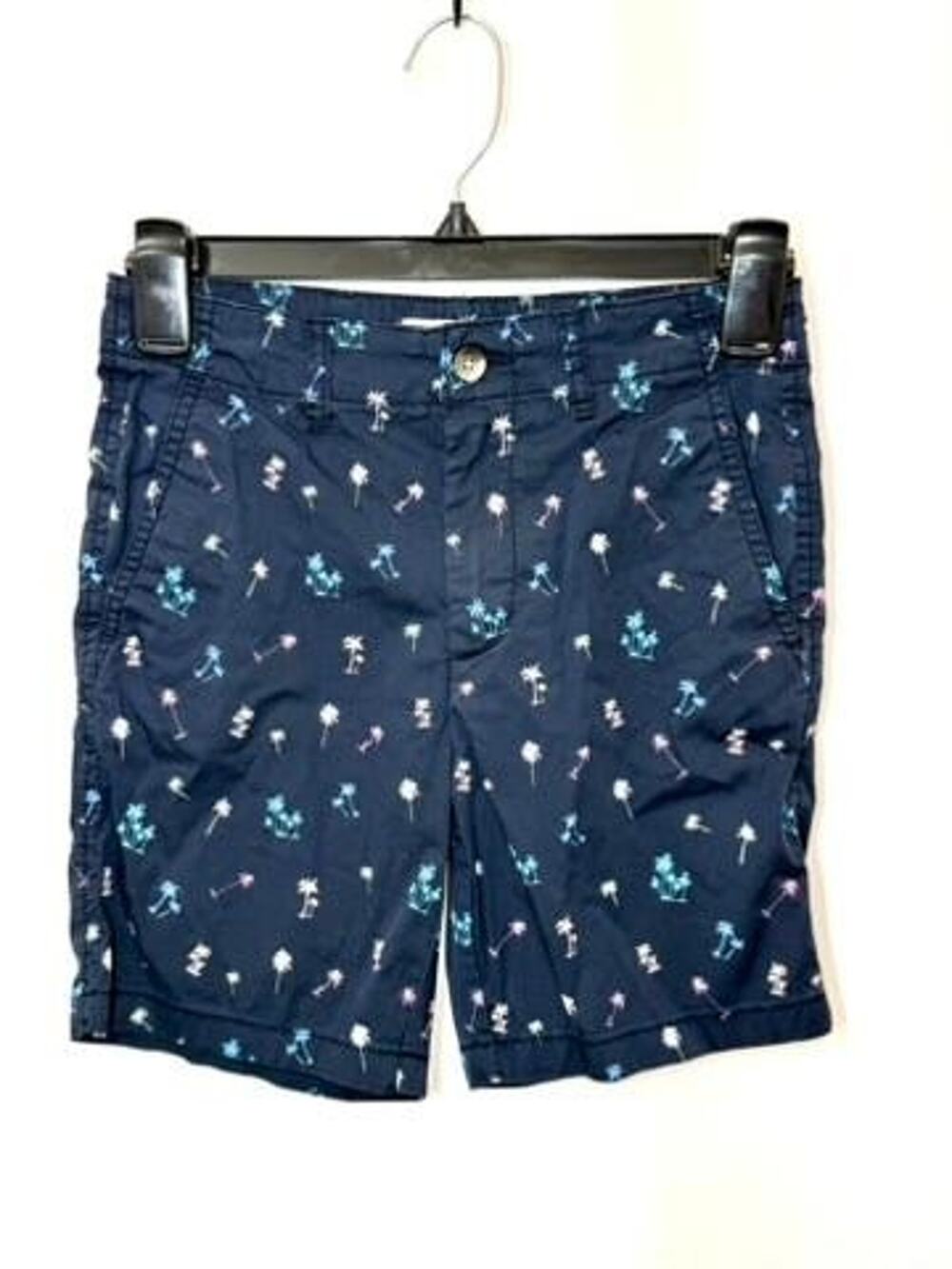 Cotton & Co Boys Palm Tree Chino Shorts Size 8 Navy Blue Stretch Casual Summer